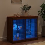 vidaXL Servantă cu lumini LED, stejar maro, 81x37x67 cm