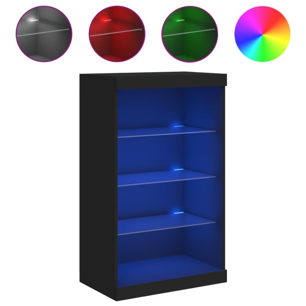 vidaXL Servantă cu lumini LED, negru, 60,5x37x100 cm