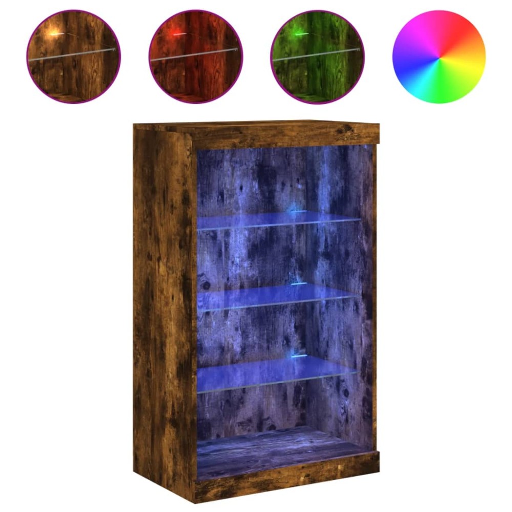 vidaXL Servantă cu lumini LED, stejar fumuriu, 60,5x37x100 cm