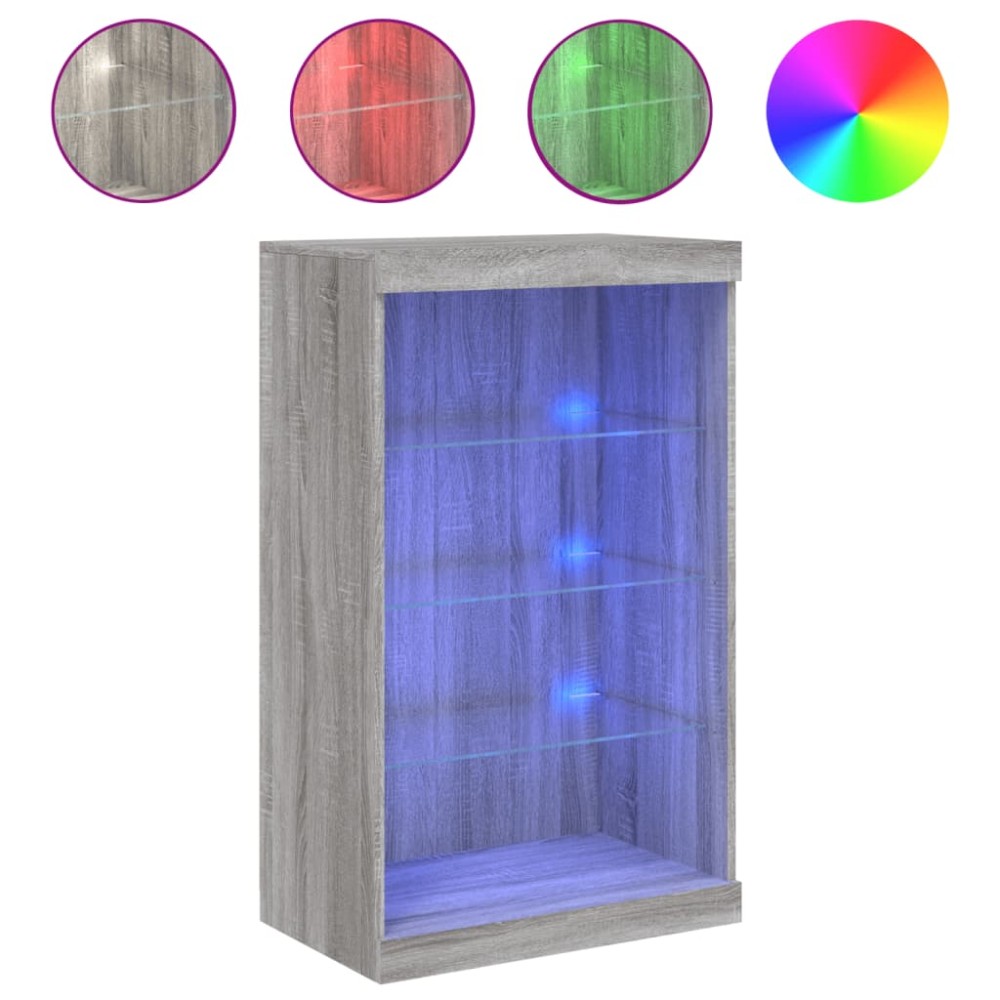 vidaXL Servantă cu lumini LED, gri sonoma, 60,5x37x100 cm