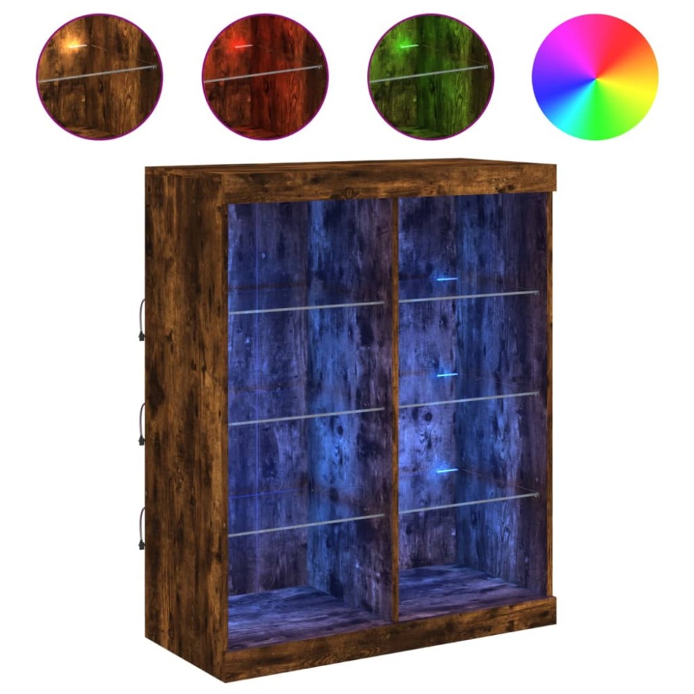vidaXL Servantă cu lumini LED, stejar fumuriu, 81x37x100 cm