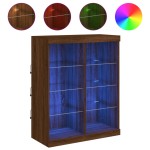 vidaXL Servantă cu lumini LED, stejar maro, 81x37x100 cm