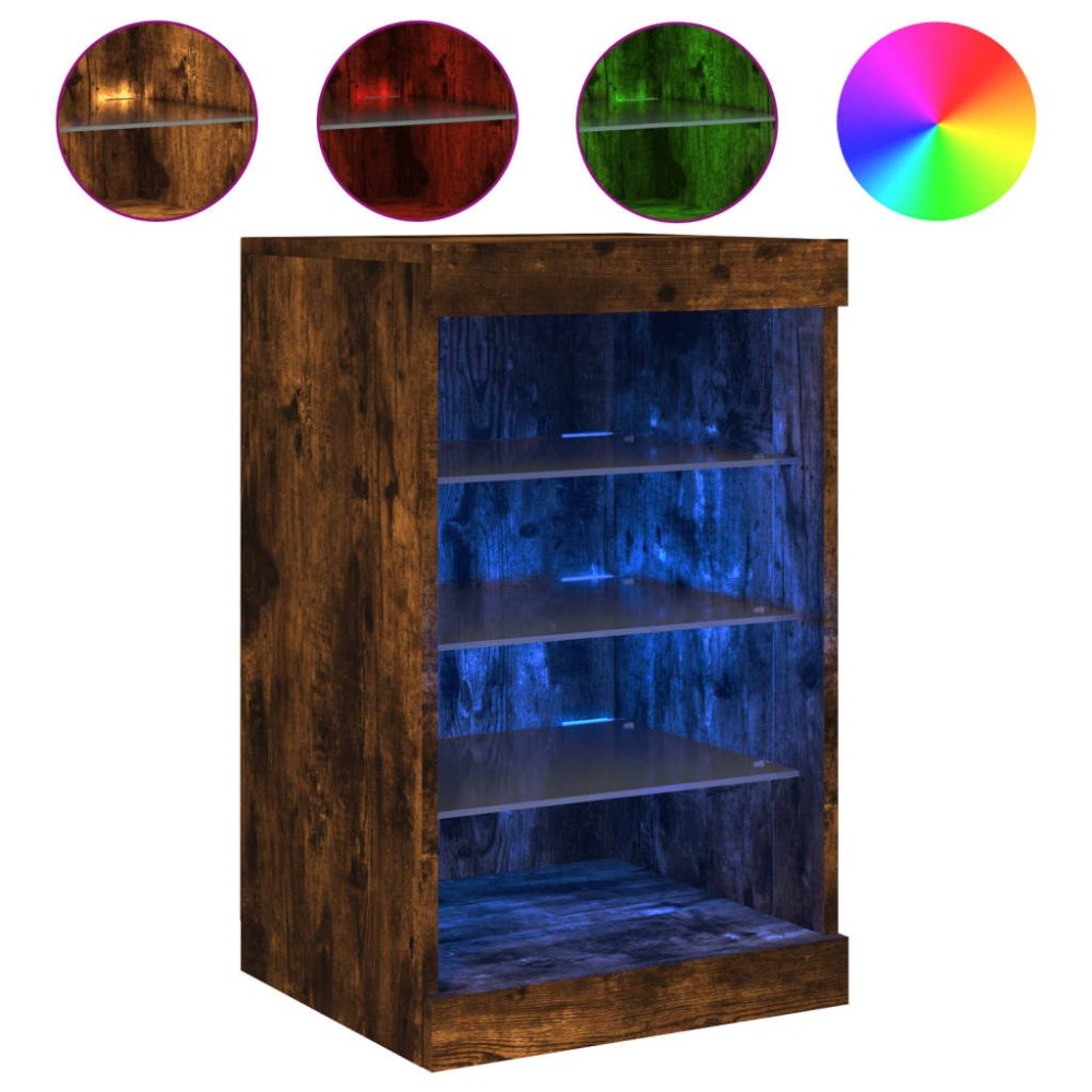 vidaXL Servantă cu lumini LED, stejar fumuriu, 41x37x67 cm