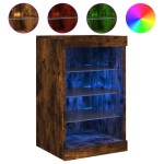 vidaXL Servantă cu lumini LED, stejar fumuriu, 41x37x67 cm