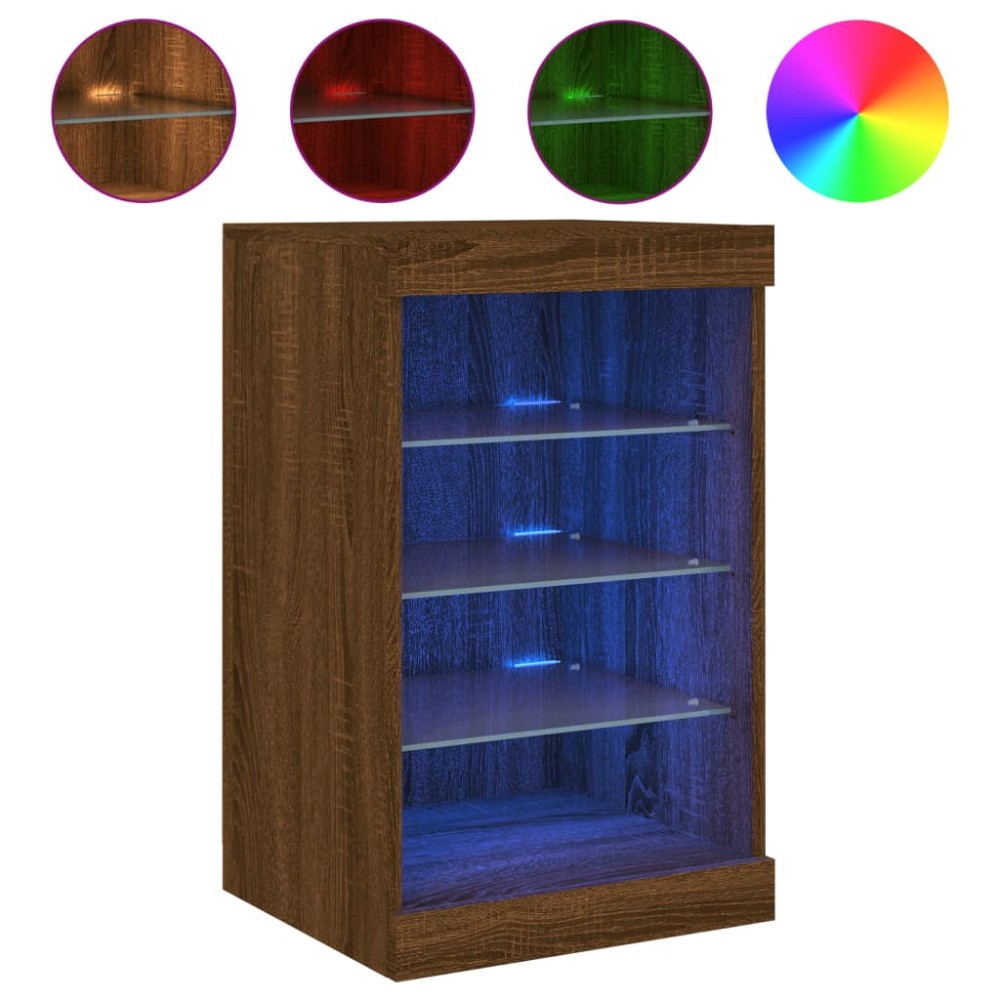 vidaXL Servantă cu lumini LED, stejar maro, 41x37x67 cm