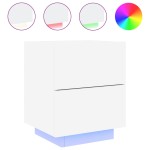 vidaXL Noptieră cu lumini LED, alb, lemn prelucrat vidaXL Noptieră cu lumini LED, alb, lemn prelucrat