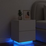 vidaXL Noptieră cu lumini LED, alb, lemn prelucrat vidaXL Noptieră cu lumini LED, alb, lemn prelucrat