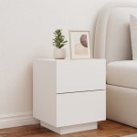 vidaXL Noptieră cu lumini LED, alb, lemn prelucrat vidaXL Noptieră cu lumini LED, alb, lemn prelucrat
