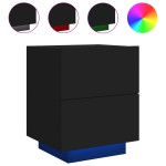 vidaXL Noptieră cu lumini LED, negru, lemn prelucrat vidaXL Noptieră cu lumini LED, negru, lemn prelucrat
