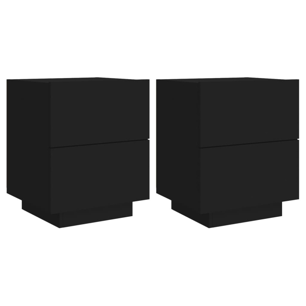 vidaXL Noptiere cu lumini LED, 2 buc., negru, lemn prelucrat
