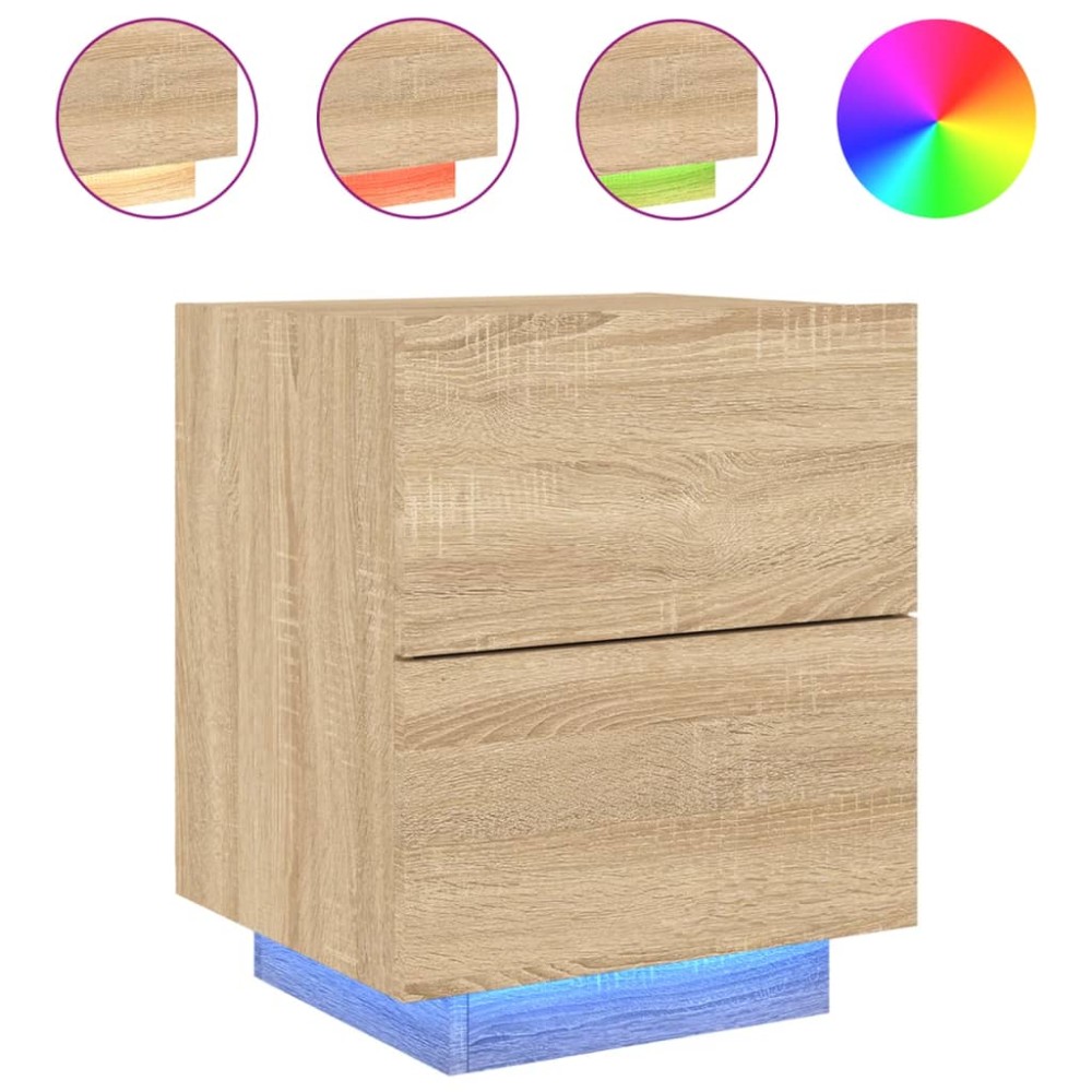 vidaXL Noptieră cu lumini LED, stejar sonoma, lemn prelucrat