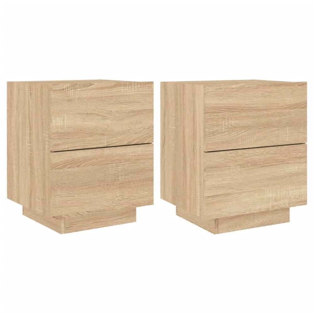 vidaXL Noptiere cu lumini LED, 2 buc., stejar sonoma, lemn prelucrat
