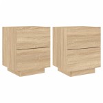 vidaXL Noptiere cu lumini LED, 2 buc., stejar sonoma, lemn prelucrat
