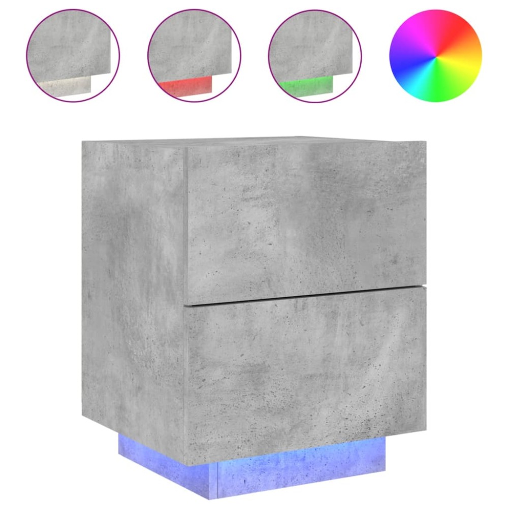 vidaXL Noptieră cu lumini LED, gri beton, lemn prelucrat
