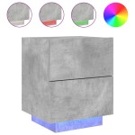 vidaXL Noptieră cu lumini LED, gri beton, lemn prelucrat vidaXL Noptieră cu lumini LED, gri beton, lemn prelucrat