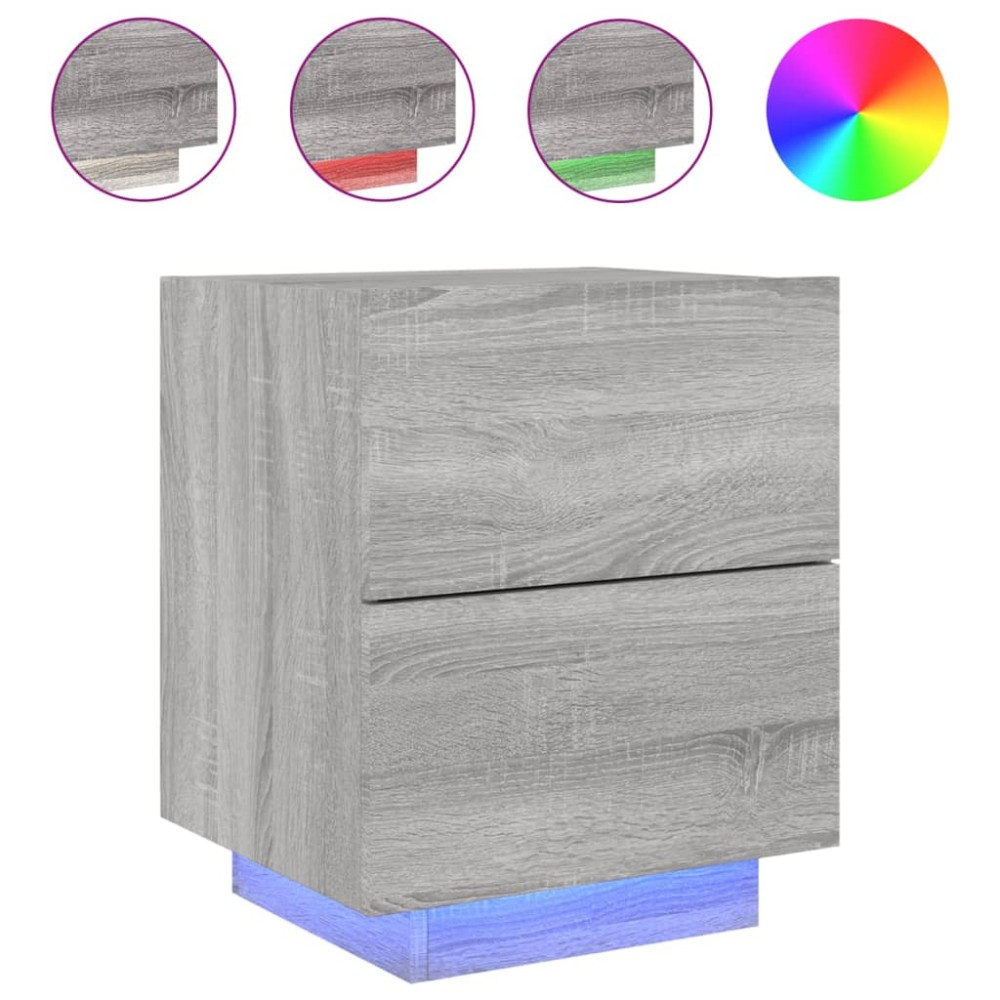 vidaXL Noptieră cu lumini LED, sonoma gri, lemn prelucrat