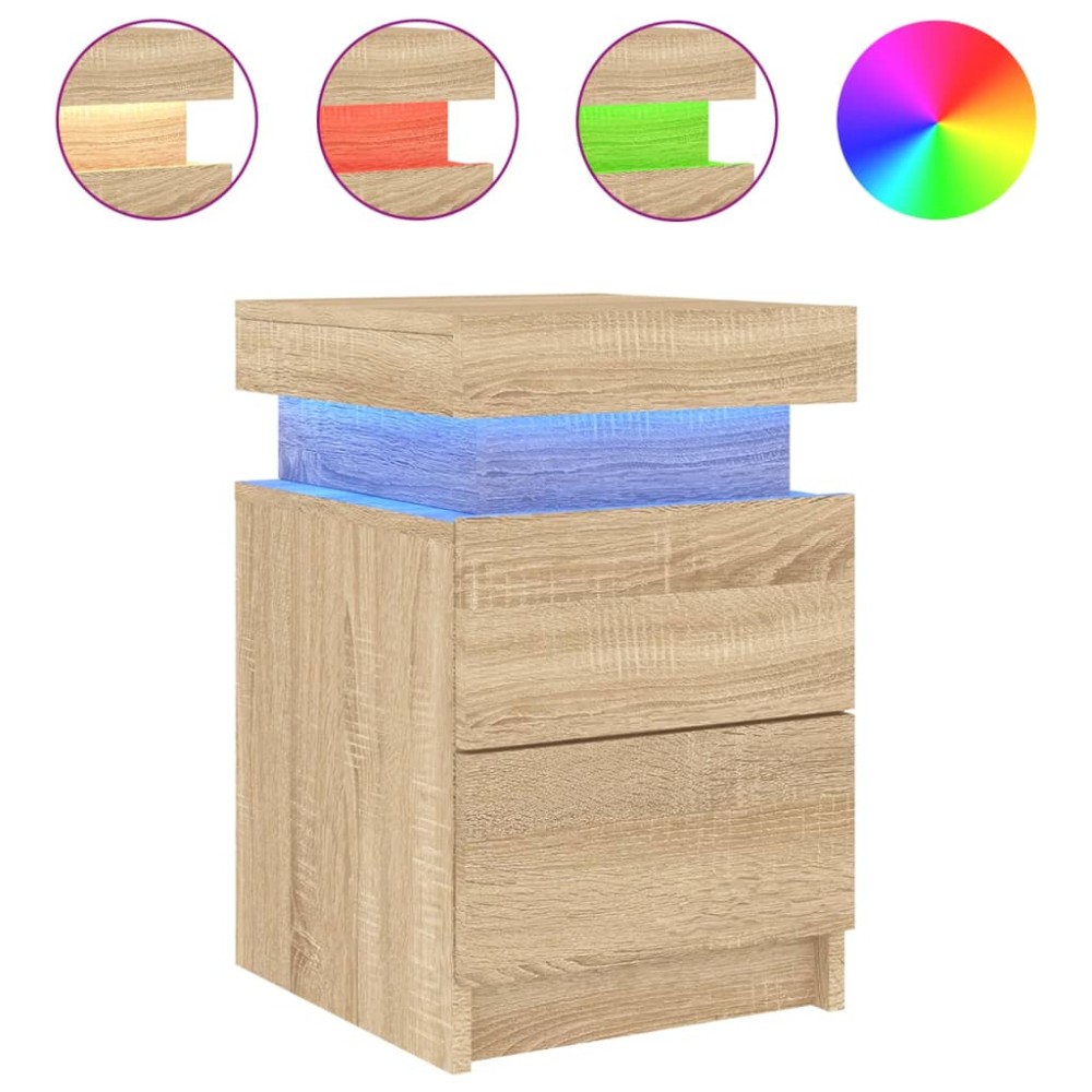 vidaXL Noptieră cu lumini LED, stejar sonoma, 35x39x55 cm