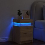 vidaXL Noptieră cu lumini LED, stejar sonoma, 35x39x55 cm vidaXL Noptieră cu lumini LED, stejar sonoma, 35x39x55 cm