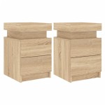 vidaXL Noptiere cu lumini LED, 2 buc., stejar sonoma, 35x39x55 cm