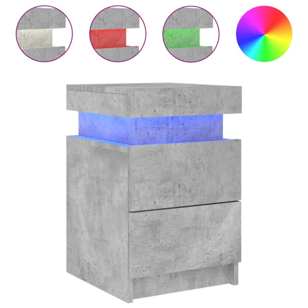 vidaXL Noptieră cu lumini LED, gri beton, 35x39x55 cm