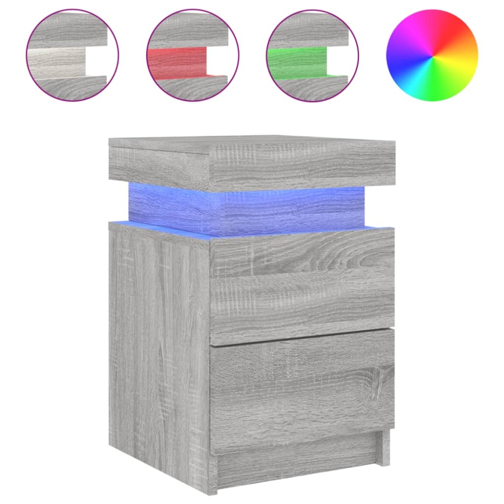 vidaXL Noptieră cu lumini LED, gri sonoma, 35x39x55 cm