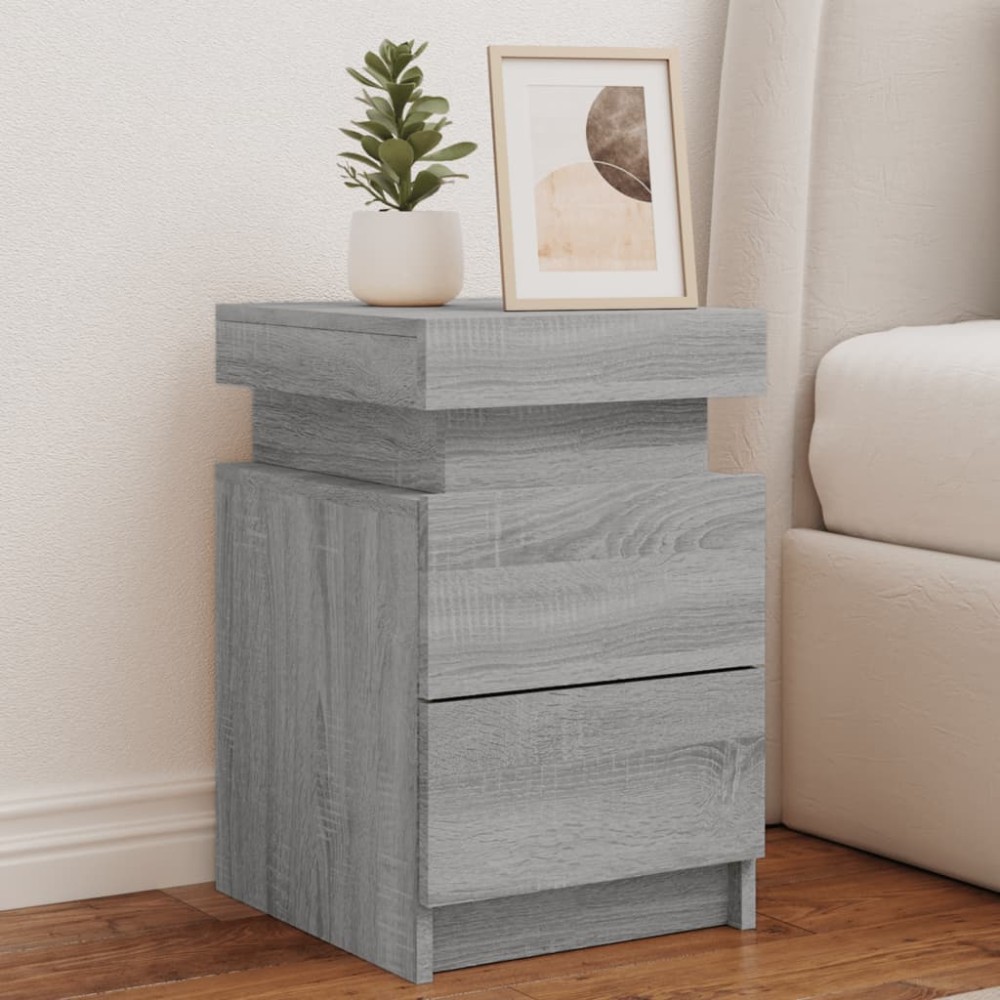 vidaXL Noptieră cu lumini LED, gri sonoma, 35x39x55 cm