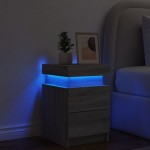 vidaXL Noptieră cu lumini LED, gri sonoma, 35x39x55 cm vidaXL Noptieră cu lumini LED, gri sonoma, 35x39x55 cm