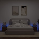 vidaXL Noptiere cu lumini LED, 2 buc., stejar maro, 35x39x55 cm