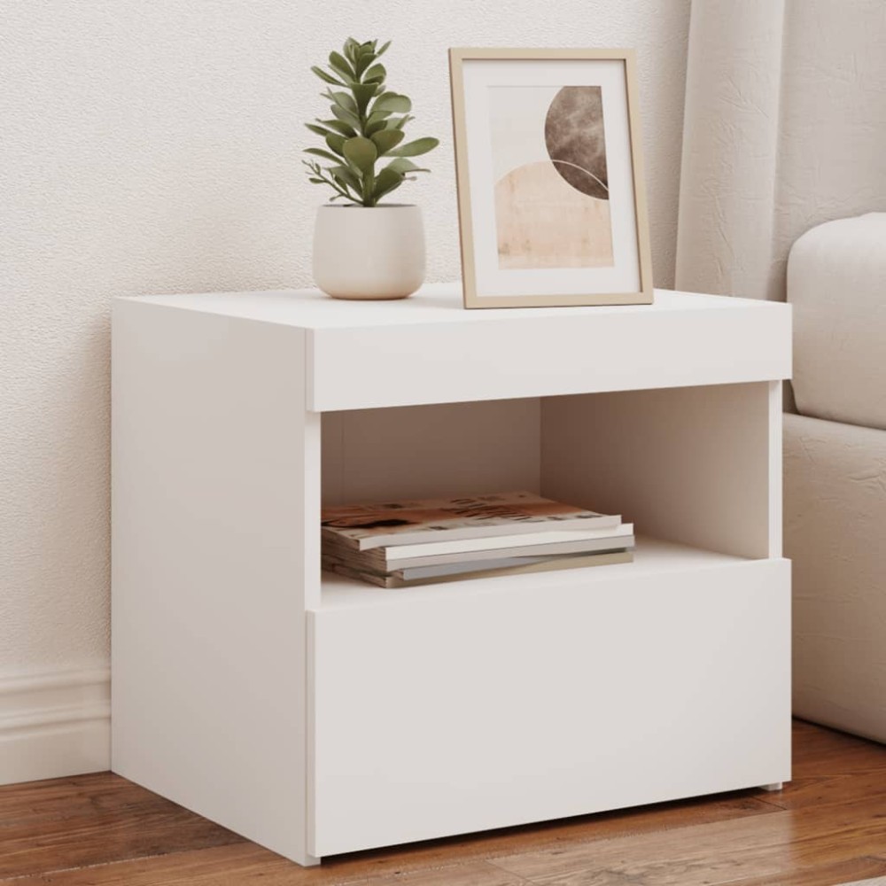 vidaXL Noptieră cu lumini LED, alb, 50x40x45 cm