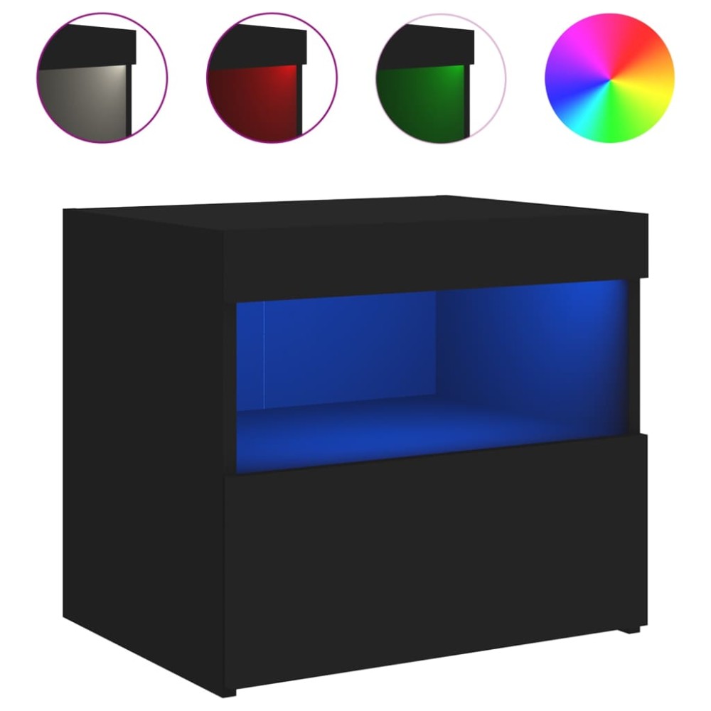 vidaXL Noptieră cu lumini LED, negru, 50x40x45 cm