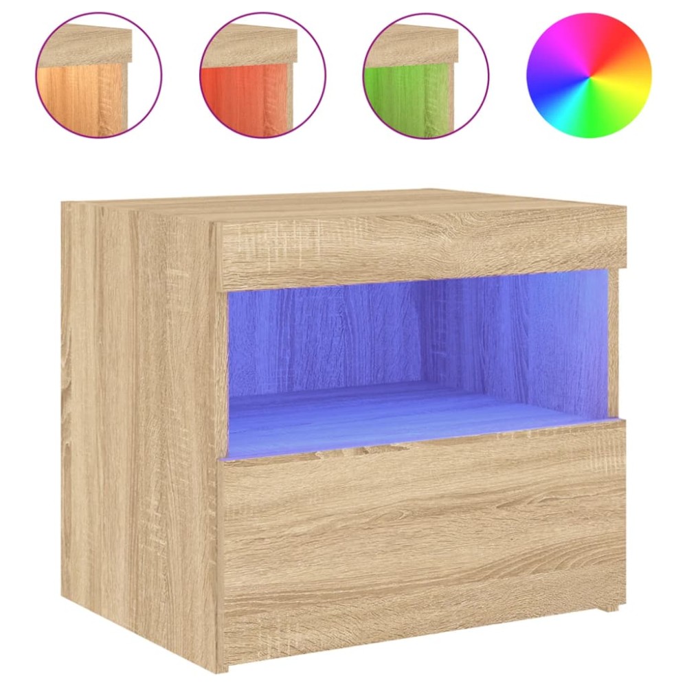 vidaXL Noptieră cu lumini LED, stejar sonoma, 50x40x45 cm