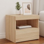 vidaXL Noptieră cu lumini LED, stejar sonoma, 50x40x45 cm vidaXL Noptieră cu lumini LED, stejar sonoma, 50x40x45 cm