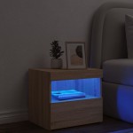 vidaXL Noptieră cu lumini LED, stejar sonoma, 50x40x45 cm vidaXL Noptieră cu lumini LED, stejar sonoma, 50x40x45 cm
