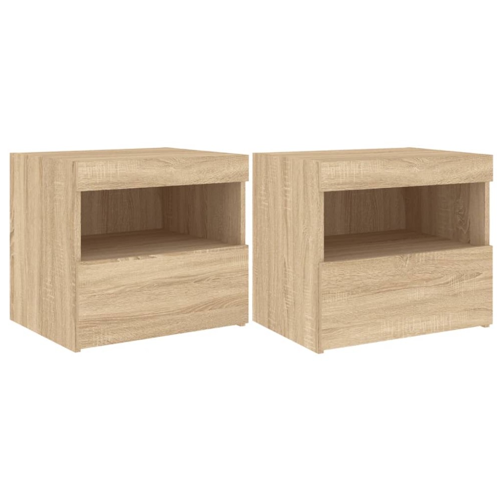 vidaXL Noptiere cu lumini LED, 2 buc., stejar sonoma, 50x40x45 cm