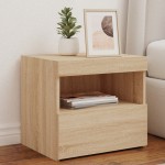 vidaXL Noptiere cu lumini LED, 2 buc., stejar sonoma, 50x40x45 cm