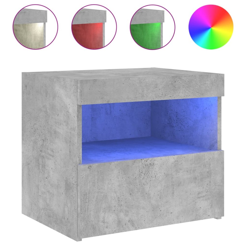 vidaXL Noptieră cu lumini LED, gri beton, 50x40x45 cm