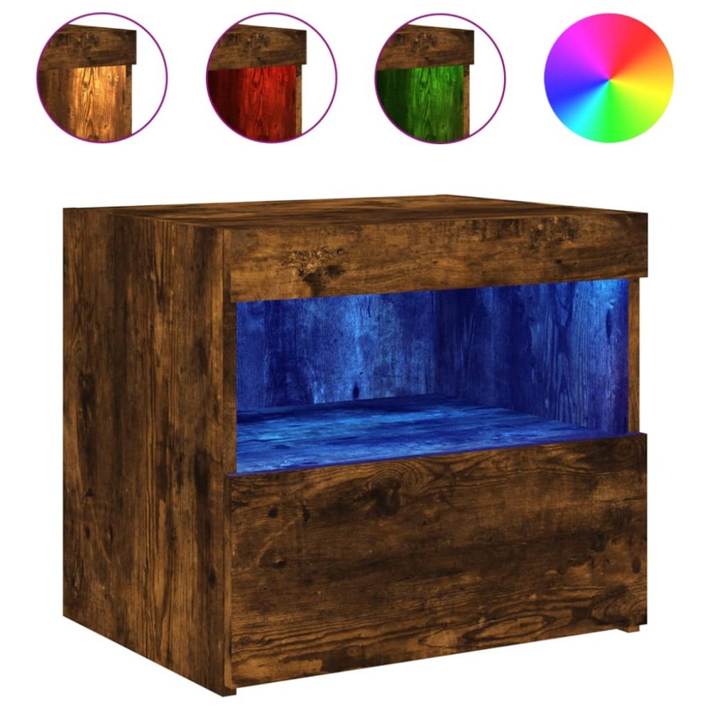 vidaXL Noptieră cu lumini LED, stejar fumuriu, 50x40x45 cm