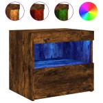 vidaXL Noptieră cu lumini LED, stejar fumuriu, 50x40x45 cm vidaXL Noptieră cu lumini LED, stejar fumuriu, 50x40x45 cm