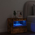 vidaXL Noptieră cu lumini LED, stejar fumuriu, 50x40x45 cm vidaXL Noptieră cu lumini LED, stejar fumuriu, 50x40x45 cm
