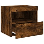 vidaXL Noptieră cu lumini LED, stejar fumuriu, 50x40x45 cm vidaXL Noptieră cu lumini LED, stejar fumuriu, 50x40x45 cm