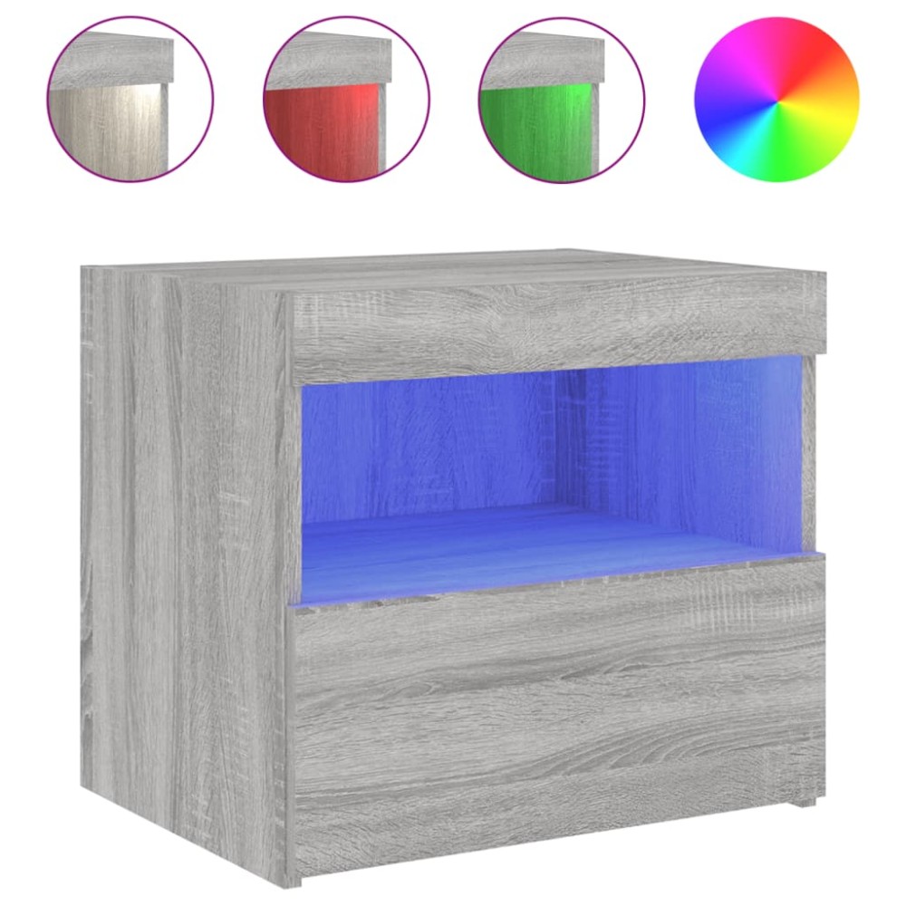 vidaXL Noptieră cu lumini LED, gri sonoma, 50x40x45 cm