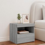 vidaXL Noptieră cu lumini LED, gri sonoma, 50x40x45 cm vidaXL Noptieră cu lumini LED, gri sonoma, 50x40x45 cm