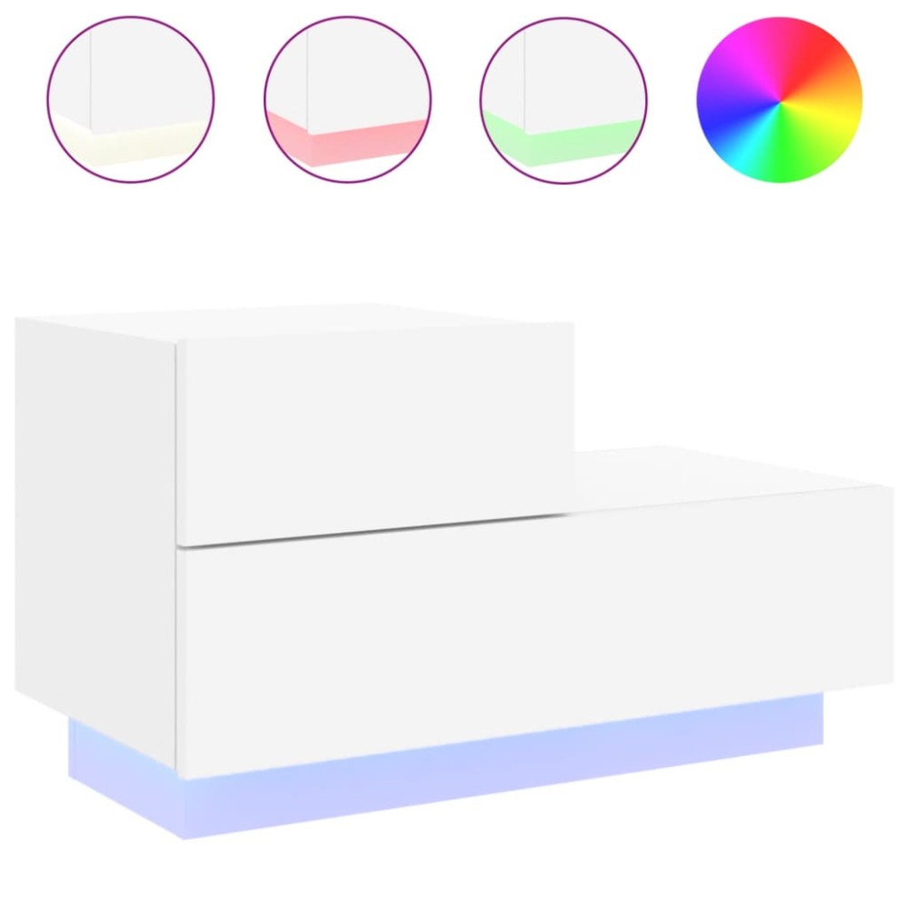 vidaXL Noptieră cu lumini LED, alb, 70x36x40,5 cm