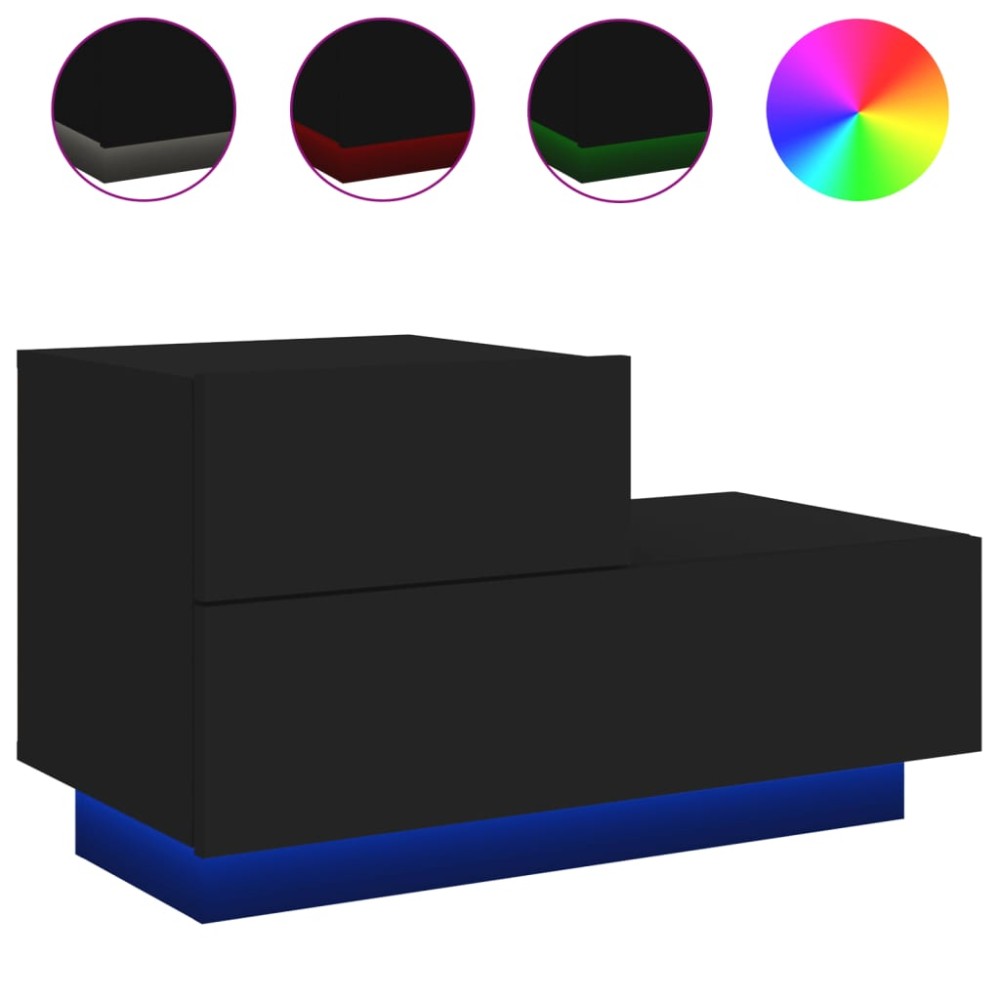 vidaXL Noptieră cu lumini LED, negru, 70x36x40,5 cm