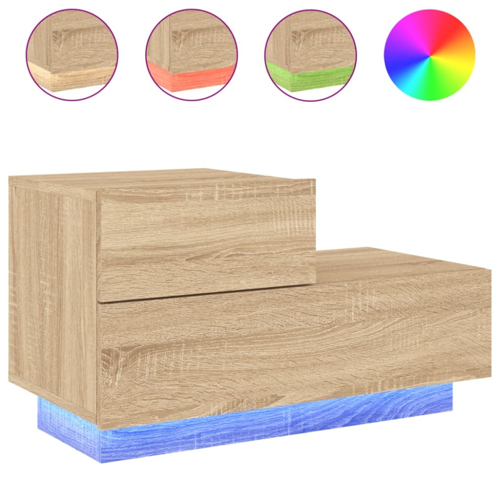 vidaXL Noptieră cu lumini LED, stejar sonoma, 70x36x40,5 cm