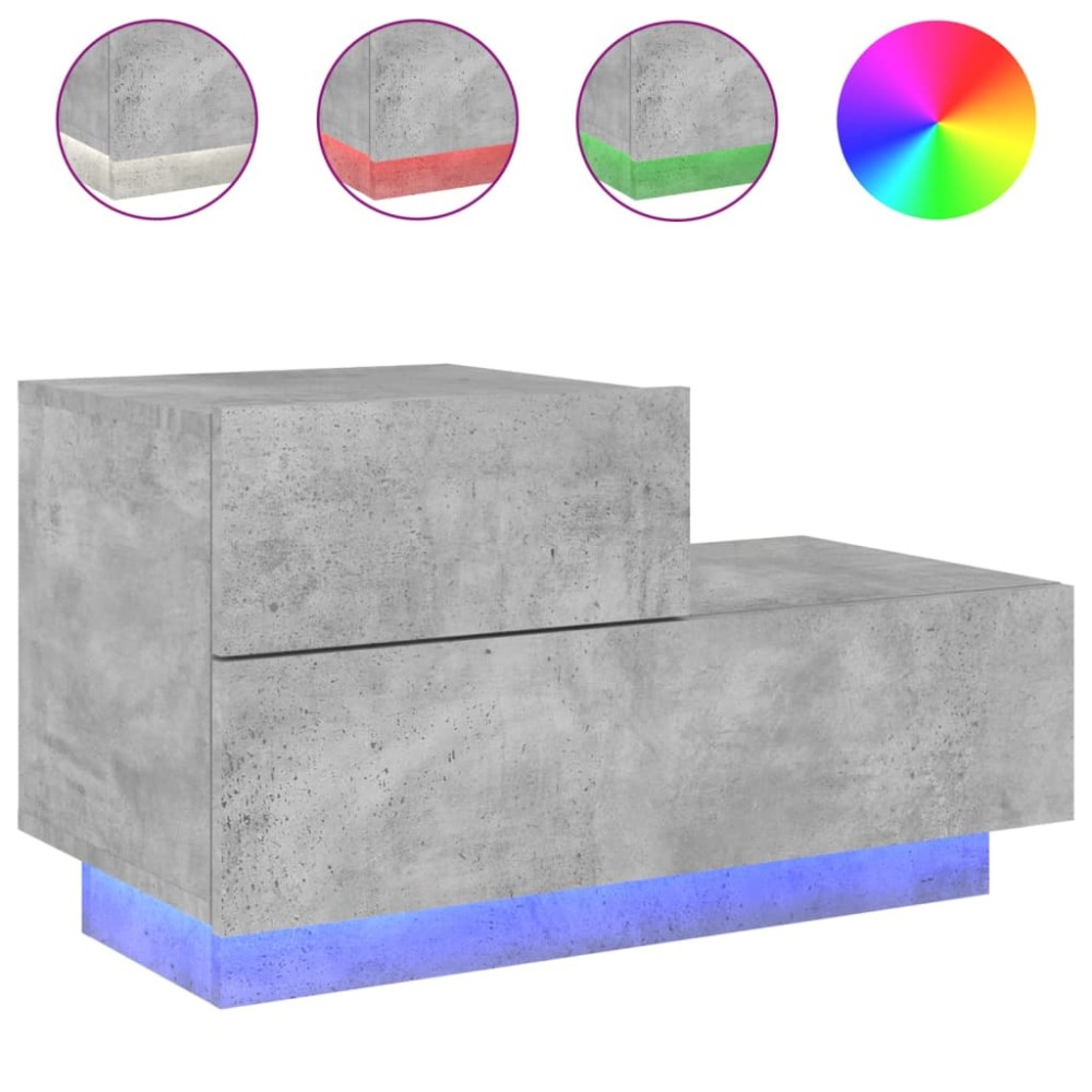 vidaXL Noptieră cu lumini LED, gri beton, 70x36x40,5 cm