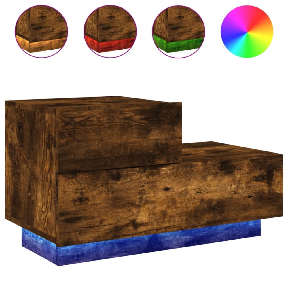 vidaXL Noptieră cu lumini LED, stejar fumuriu, 70x36x40,5 cm