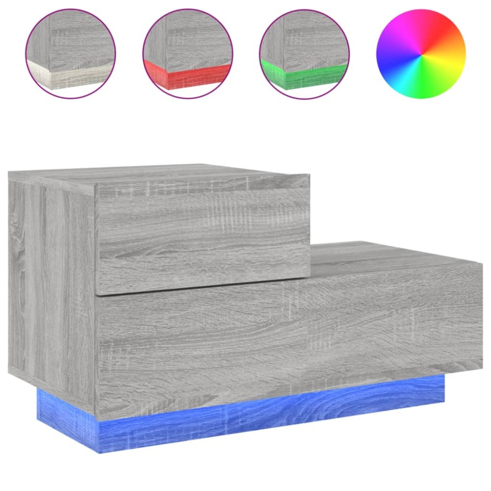 vidaXL Noptieră cu lumini LED, gri sonoma, 70x36x40,5 cm