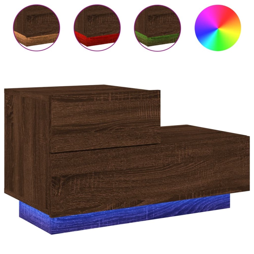vidaXL Noptieră cu lumini LED, stejar maro, 70x36x40,5 cm