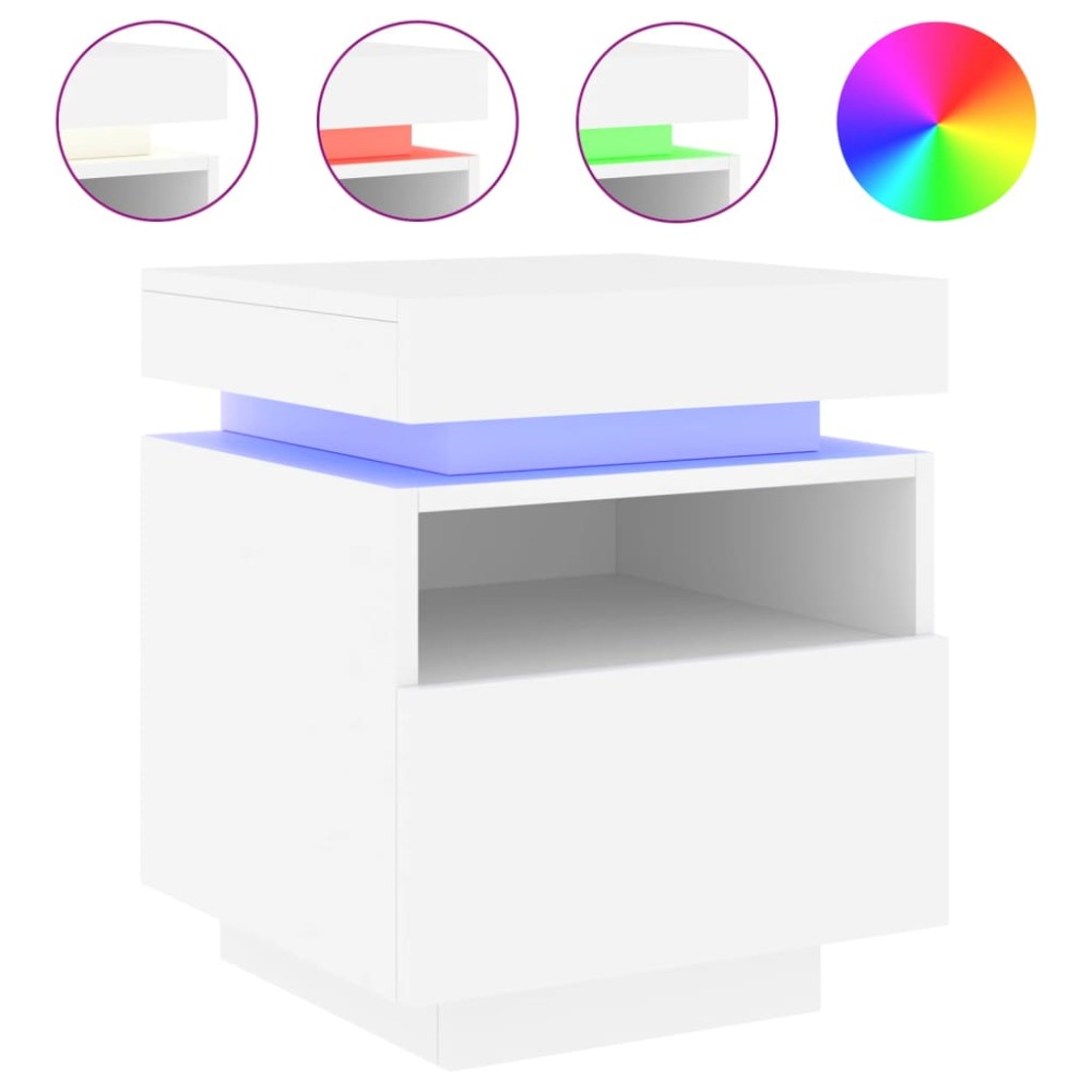 vidaXL Noptieră cu lumini LED, alb, 40x39x48,5 cm